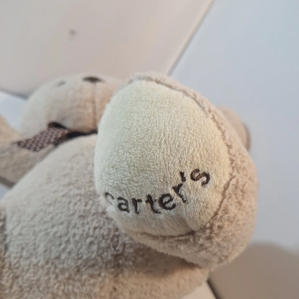 Carter's‎ Tan Soft Plush Teddy Bear w/ Brown White Spots Bow Stuffed Animal